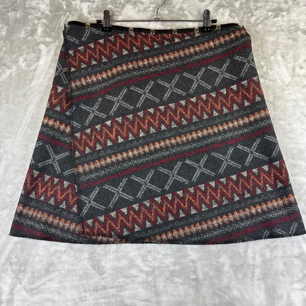Erin MacLeod Patterned Skirt Womens One Size Gray Geometric Wrap Snap (1436)